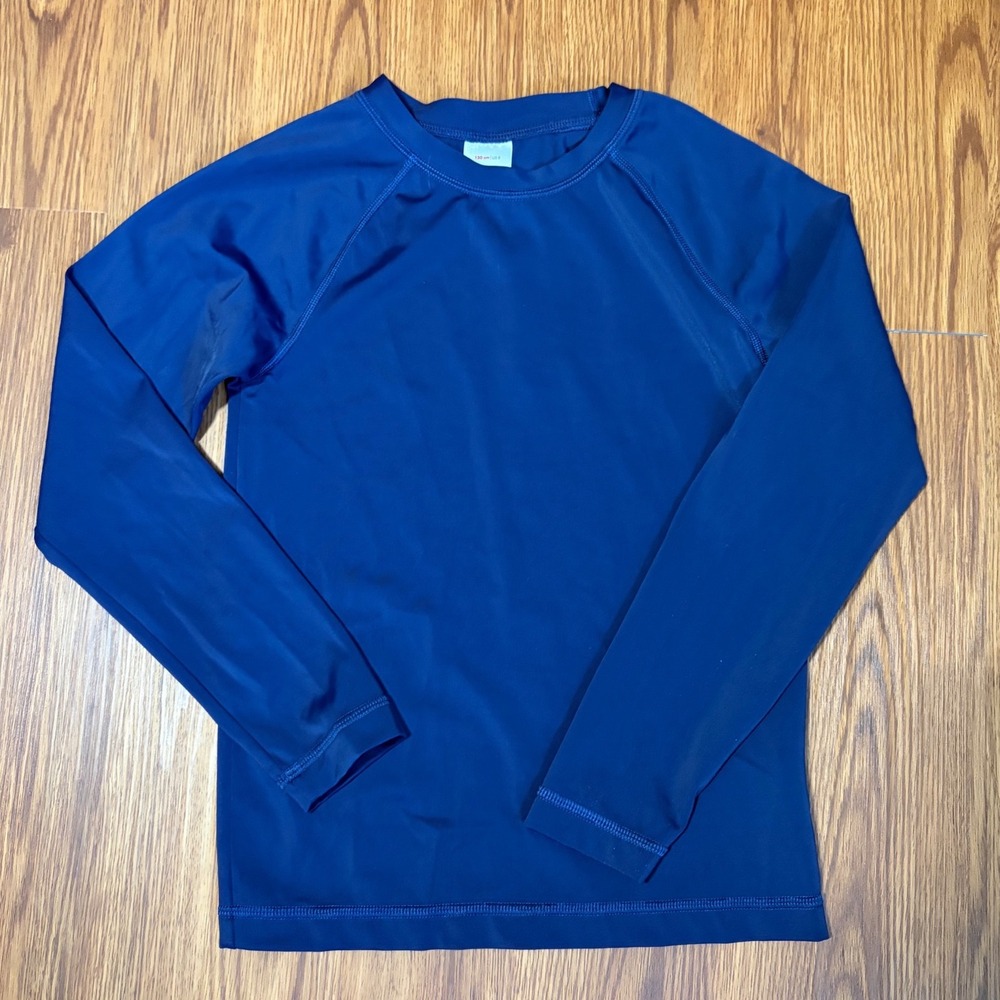 Hanna Andersson Kids Navy Blue Long Sleeve Rash Guard Swim Shirt Size 8 130cm
